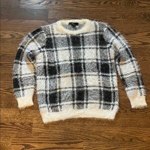 Forever 21 Cream and Black Fuzzy Knit Sweater
